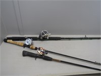 (3) Modern Casting Rods with Attached Reels –