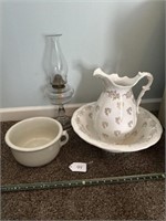 Oil Lamp, Chamber Pot, & Pitcher (Chip)  & Bowl