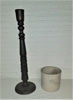 Crock and Wood Candlestick