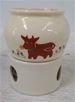 Crock Style Scented Candle Holder With Cow On It.