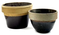(2) Salt Glaze Antique Stoneware Flowerpots