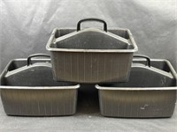 Black Plastic 3 Compartment Storage Bins w Handle