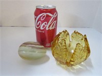 Vtg Amber Glass CandleHolder& Marble Stone Egg