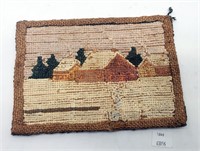 Small Handmade Textile Rug Homestead Scene
