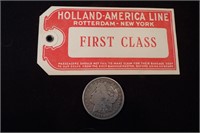 1950s Holland-America Line First Class Baggage Tag