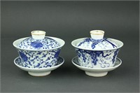 Pair Chinese BW Porcelain Covered Bowls Kangxi MK