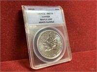2012 CANADA MAPLE LEAF PURE SILVER ROUND MS70