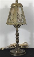 SLAG GLASS AND BRASS TABLE LAMP
