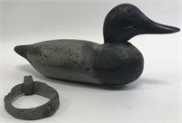 Vintage Wood Carved Duck Decoy with Lead Anchor