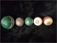 Vintage Croquet Ball & (4) Pool Balls