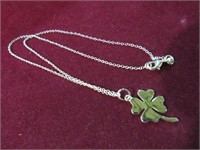 LADIES STAMPED 4 LEAF CLOVER PENDANT NECKLACE