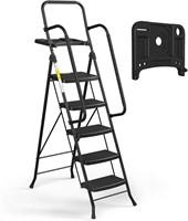 HBTower 5 Step Ladder with Handrails in Black