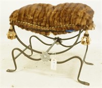 1930's IRON BENCH WITH MINK CUSHION