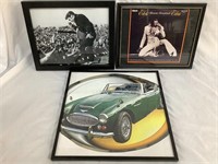 Lot of 3 Elvis & car prints framed