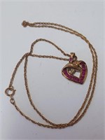 Marked 925 Heart Necklace w/ Reddish Stones- 4.7g