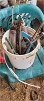 bucket & contents - grease guns. etc