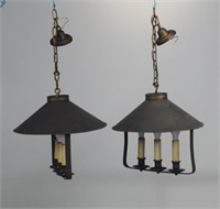 Pair Tin Three Light Hanging Lamps