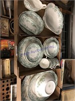 3 BOXES--GREEN/WHITE DISHES
