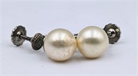 Sterling Silver & Cultured Pearl Vintage Earrings