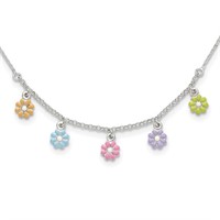 Silver- Multi-color Enameled Flower Necklace