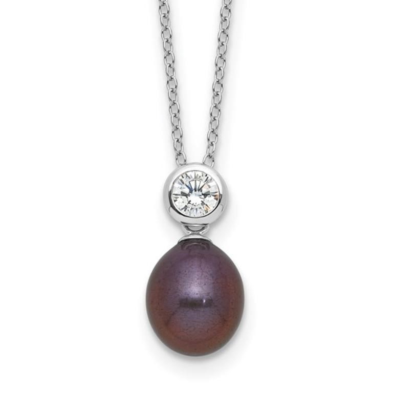 Sterling Silver Black Rice Pearl Crystal Necklace