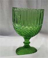 VTG GREEN GLASS COMPOTE