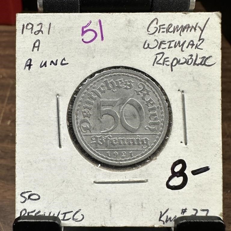1921-A 50 PFENNIG GERMANY WEIMAR REPUBLIC
