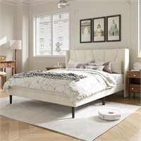 READ QUEEN Velvet Upholstered Platform Bed Frame