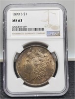 1890-S Slab Morgan Silver Dollar NGC MS63