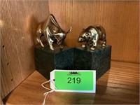 Vintage Bear and Bull Bookends - Brass + Marble