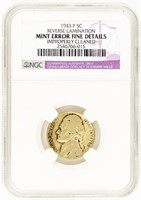 Coin 1943(P) Jefferson Nickel Rev. Lam. F