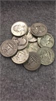 10 Silver Washington Quarters- Various Dates