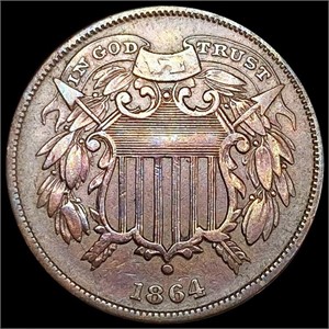 1864 Sml Motto Two Cent Piece CLOSELY