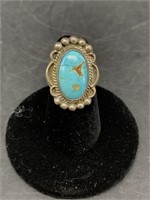 Vintage silver pawn ring with turquoise, turquoise