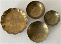 4 Old Chinese Brass Trinket Dishes Vintage Floral