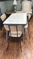 Antique porcelain top table on wood base. With 4