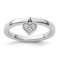 Sterling Silver Dangle Heart Diamond Ring