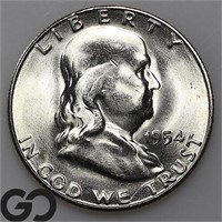 1954-S Franklin Half Dollar, Gem BU Bid: 28