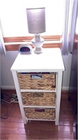 Stand w/ basket drawers, small lamp & alarm