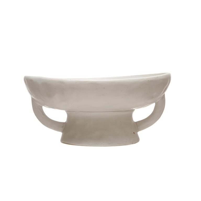 Stoneware Bowl with Handles - 8.0"L X 7.9"W X