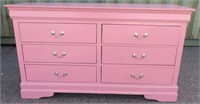 Pink 6 Drawer Dresser 58x16x34