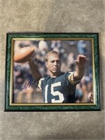 Bart Starr signed framed photo. Dimensions are