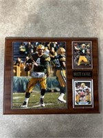 Brett Favre signed plaque with photo and cards.