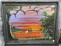 Sunset OverThe River Board Painting by Smitty a