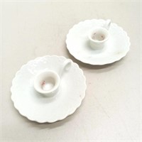 Pair of porcelain candle holders white finger hold