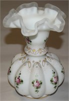 Fenton Satin Silvercrest Handpainted Roses Vase