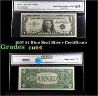 1957 $1 Blue Seal Silver Certificate Graded cu64 B