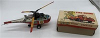 2 pcs Tin Helicopter,Friction Fire Engine