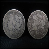 (2) 1886 O Morgan Silver Dollars