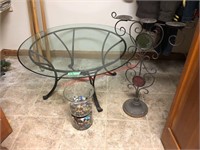 Glass Coffee Table, Metal Candle Holder, Contents